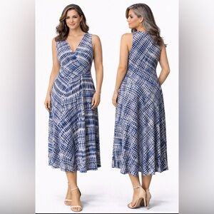 DKNY Dress 8 Blue Ivory Lilac Midi Stretch Career Church Washable New